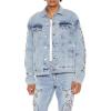 Forever 21 Men’s Embroidered Denim Trucker Jacket(Light Denim)