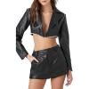 Forever 21 Womens Cropped Faux Leather Jacket(Black)