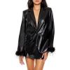 Forever 21 Womens Faux Feather & Leather Blazer(Black)
