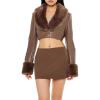 Forever 21 Women’s Faux Leather & Fur Cropped Jacket(Espresso)