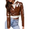 Forever 21 Womens Faux Patent Leather Cropped Blazer(Brown)