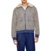 Forever 21 mens Faux Shearling-collar Striped Jacket(Blue/Taupe)