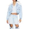 Forever 21 womens Faux Shearling Denim Bomber Jacket(Light Denim)