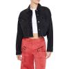 Forever 21 womens Frayed Denim Trucker Jacket(Black)