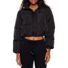 Forever 21 womens Hooded Cropped Puffer Jacket(Black)