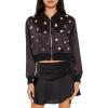 Forever 21 womens Rhinestone Charm Bomber Jacket(Black)