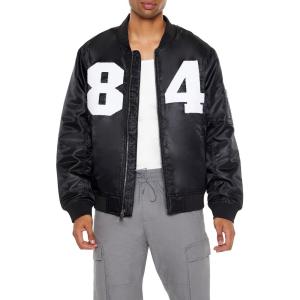 Forever 21 Men’s 84 Chenille Patch Bomber Jacket(Black)