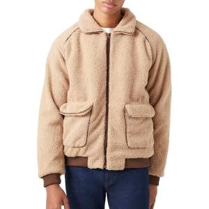 Forever 21 Men’s Faux Shearling Zip-up Jacket(Khaki)