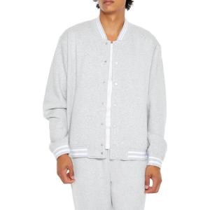 Forever 21 Men’s Heathered Varsity Bomber Jacket(Heather Grey)