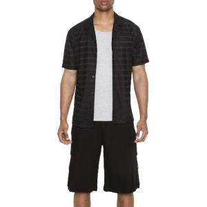 Forever 21 Men’s Striped Cuban Collar Shirt(Black)