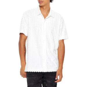 Forever 21 Men’s Textured Button-Front Shirt(White)