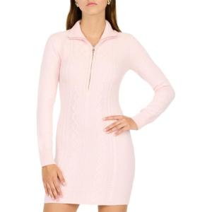 Forever 21 Women’s Cable Knit 1/4 Zip Sweater Dress(Pink)