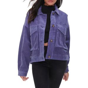 Forever 21 Women’s Corduroy Button-Front Jacket(Steeple Grey)