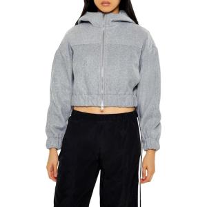 Forever 21 Women’s Cropped Funnel-Neck Zip-up Hoodie(Dark Grey)