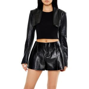 Forever 21 Womens Faux Leather Cropped Blazer(Black)