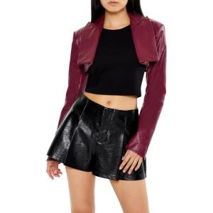 Forever 21 Womens Faux Leather Cropped Blazer(Burgundy)
