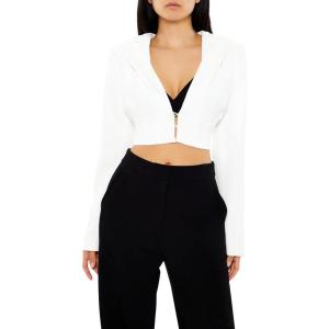 Forever 21 Women’s Plunging Hooded Cropped Blazer(White)