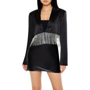 Forever 21 Womens Rhinestone Fringe Cropped Blazer(Black)