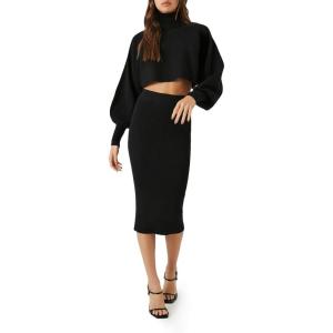 Forever 21 Women’s Turtleneck Sweater & Skirt Set(Black)