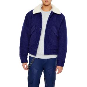 Forever 21 mens Faux Shearling Collar Jacket(Royal Blue /Cream)