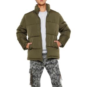 Forever 21 mens Quilted Funnel-neck Puffer Jacket(Olive)