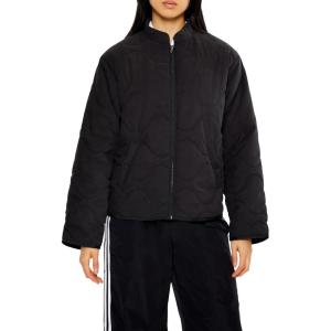 Forever 21 womens Abstract Quilted Zip-up Jacket(Black)