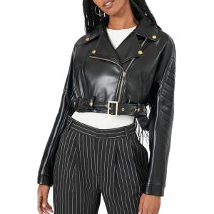 Forever 21 womens Cropped Faux Leather Moto Jacket(Black)