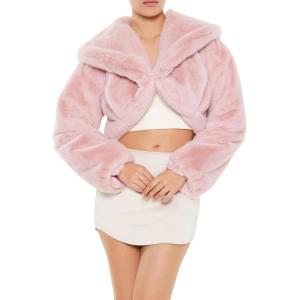 Forever 21 womens Faux Fur Cropped Coat(Petal Pink)