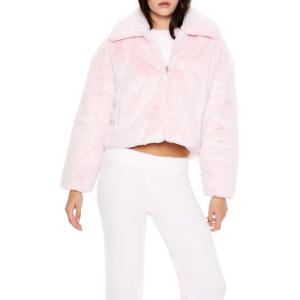 Forever 21 womens Faux Fur Zip-up Coat(Blossom)
