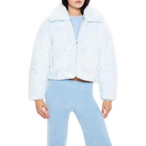 Forever 21 womens Faux Fur Zip-up Coat(Light Blue)