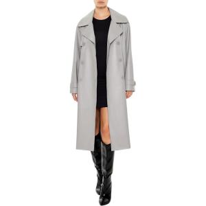 Forever 21 womens Faux Leather Notched Trench Coat(Grey)
