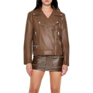 Forever 21 womens Faux Leather Zip-up Moto Jacket(Espresso)