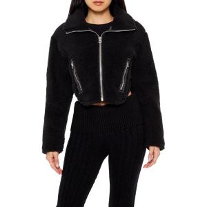 Forever 21 womens Faux Shearling Cropped Moto Jacket(Black)