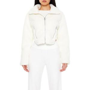 Forever 21 womens Faux Shearling Cropped Moto Jacket(White)