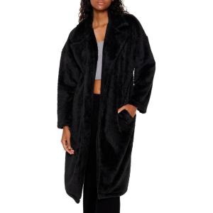 Forever 21 womens Faux Shearling Teddy Duster Coat(Black)