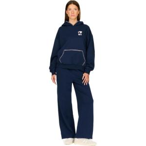 Forever 21 womens Oversized Hoodie With Graphic Screens(Navy)