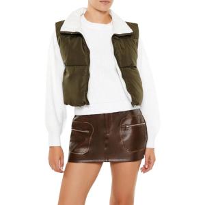 Forever 21 womens Quilted Cropped Zip-up Vest(Olivine)
