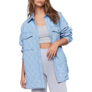 Forever 21 womens Quilted Dolphin-hem Shacket(Medium Denim)