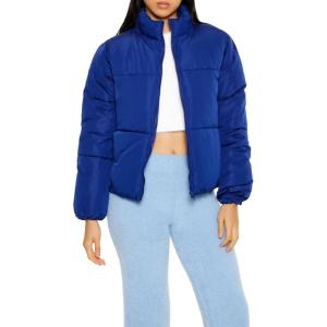 Forever 21 womens Quilted Zip-up Puffer Jacket(Dark Navy)