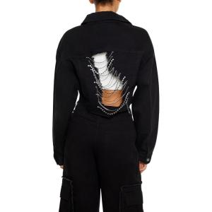 Forever 21 womens Rhinestone Chain Denim Jacket(Black)