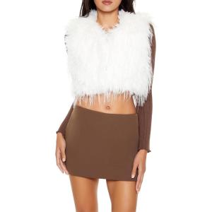 Forever 21 womens Shaggy Faux Fur Cropped Vest(Egret)