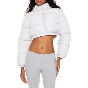 Forever 21 womens Super Cropped Puffer Jacket(Silver)