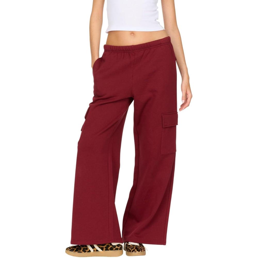 imageForever 21 Womens Oversized Wideleg Jogger with Cargo PocketsBurgundy