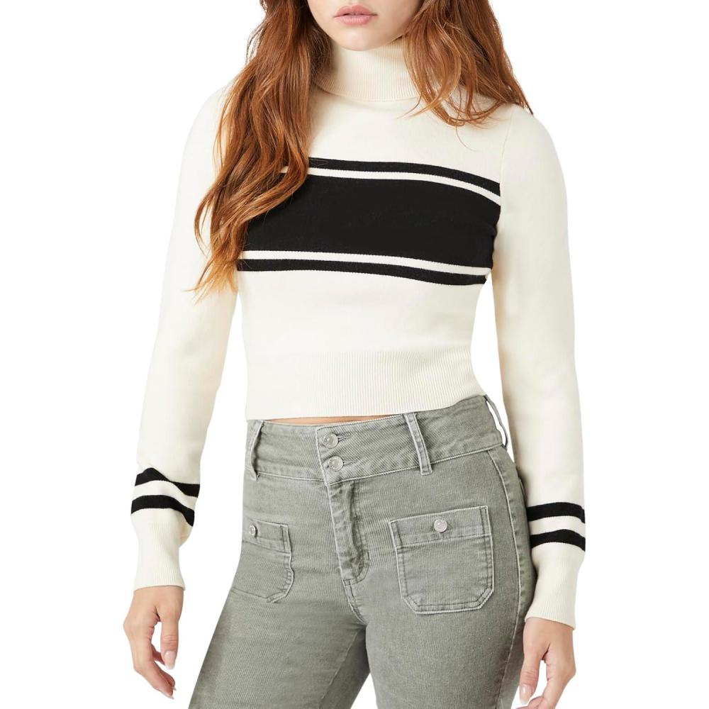 imageForever 21 Womens Striped Turtleneck SweaterCream
