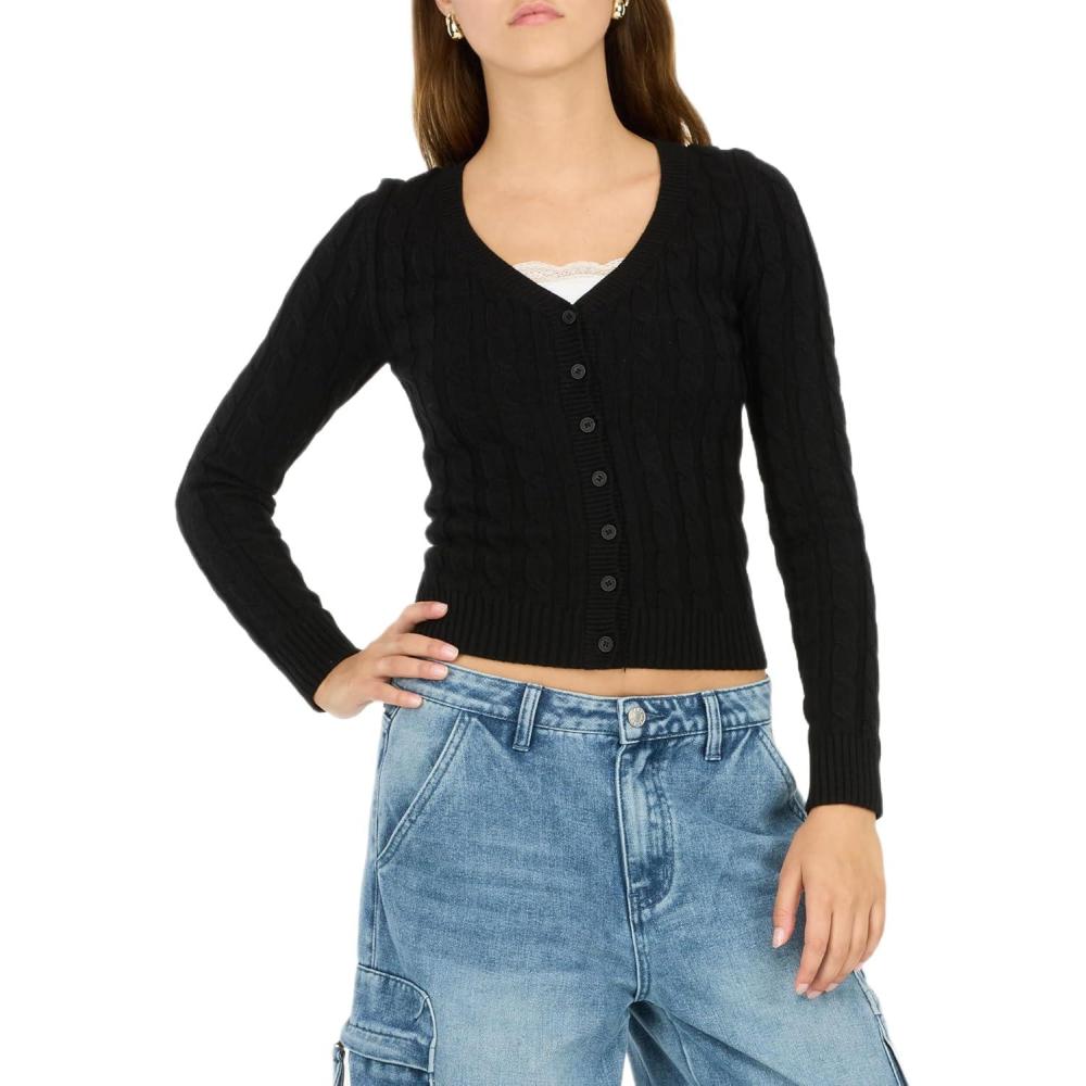 imageForever 21 Womens VNeck Cardigan with DTM ButtonsBlack
