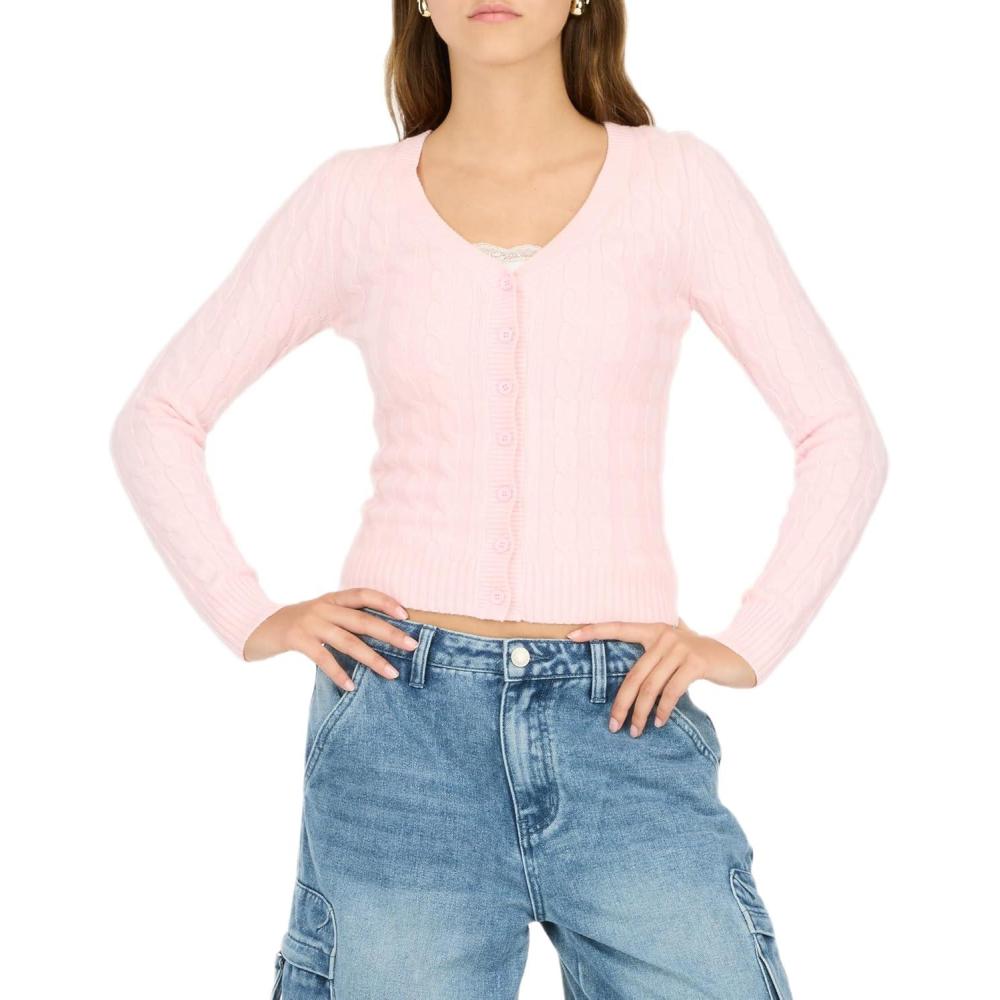 imageForever 21 Womens VNeck Cardigan with DTM ButtonsPink