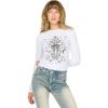 Forever 21 Womens Long Sleeve Tee with Screens and Rhinestones(White)