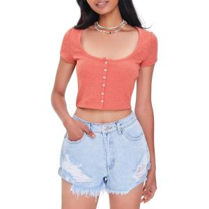 Forever 21 Womens Button-Front Crop Top(Dark Orange)