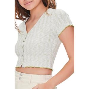 Forever 21 Women’s Ribbed Button-Front Crop Top(Avocado)