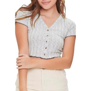 Forever 21 Women’s Ribbed Button-Front Crop Top(Heather Grey)
